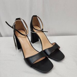 A New Day Women's 11 Black Shelly Heels Memory Foam Insole Block Heel Open Toe